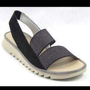 THE Flexx Black Glitter Slingback Sandals Leather Stretch Sandals Size 10